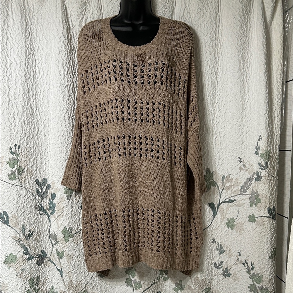 Nwt Oversized Open Weave Tan Knit Sweater For Women